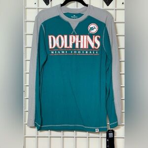 Fanatics Miami Dolphins Small Lockup Long Sleeve T-Shirt in aqua and gray NWT